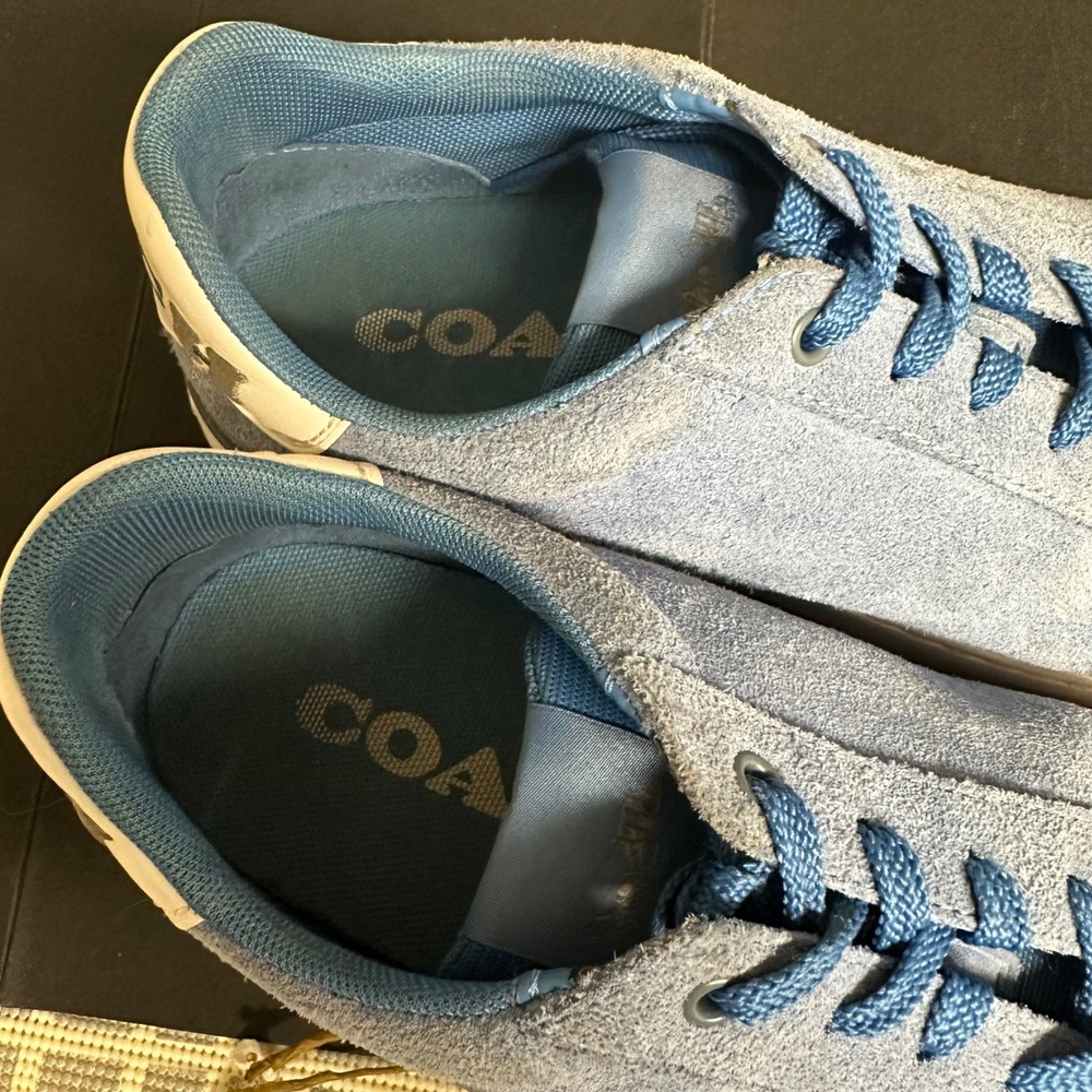 COACH Clip Low Top Embroidered Logo Sneakers Racer Blue Suede Sz 8D MENS US - Picture 8 of 9